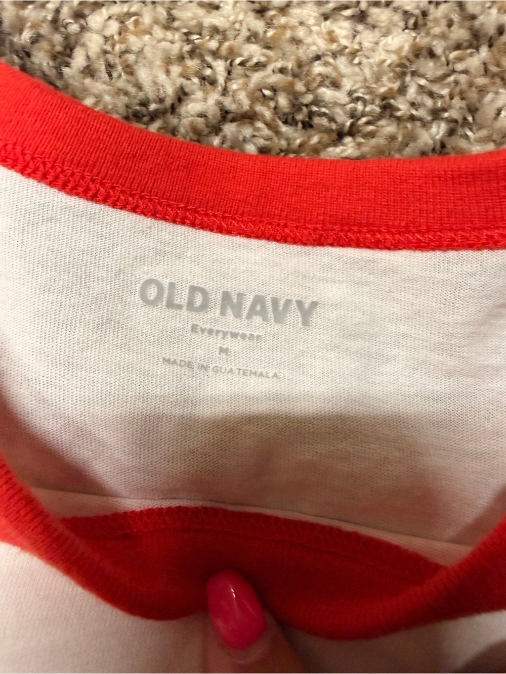 Old Navy White Tee with Red Trim and Blue Cherry’s Cafe Graphic - Picture 4 of 4